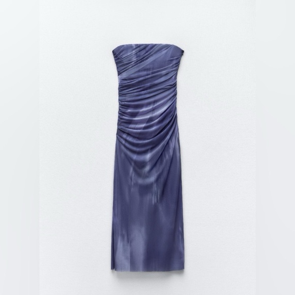 Zara Strapless Tulle Tie-Dye Print Dress - Picture 2 of 12
